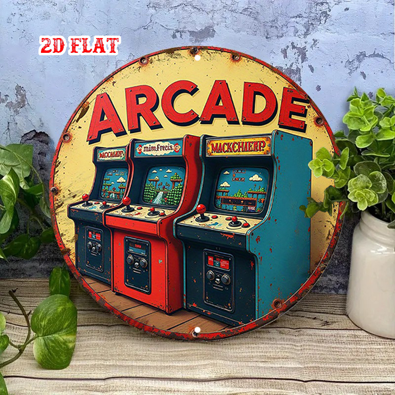 Retro Gaming In 2026 - لافتة أركيد خشبية دائرية عتيقة 2026،