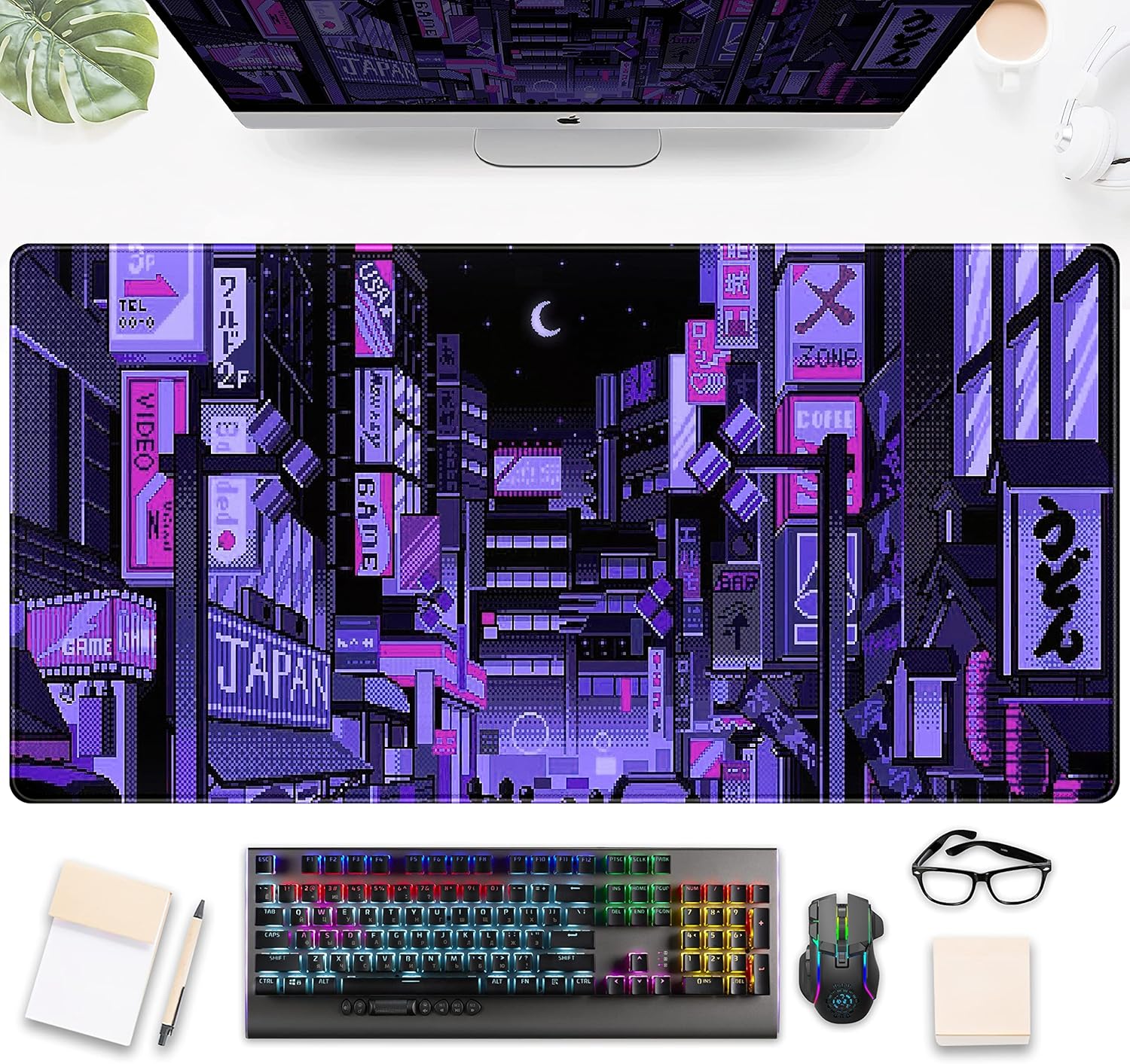Retro Gaming Tokyo - لوحة ماوس Tokyo Street Purple Neon