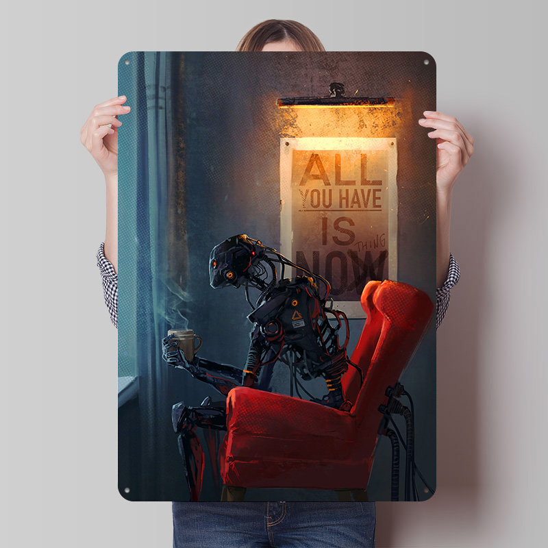 Retro Gaming Now - لافتة معدنية بتصميم 'Now Nothing'، فن