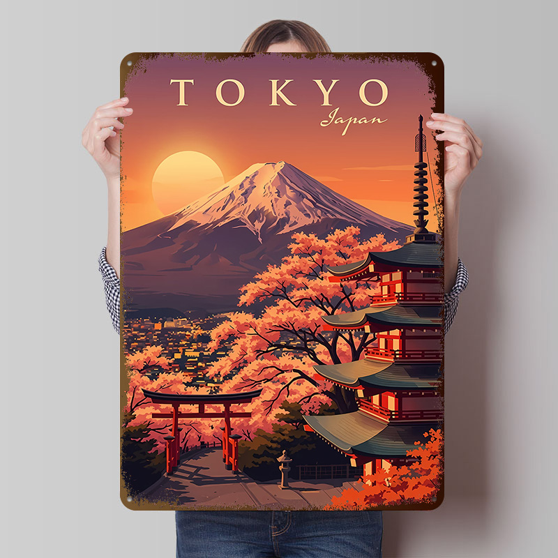 Retro Gaming Tokyo - لافتة معدنية عتيقة بتصميم طوكيو اليابان،
