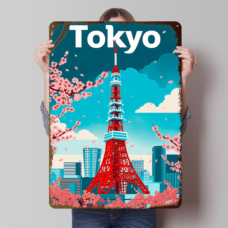 Retro Gaming Tokyo - لوحة معدنية مخصصة بتصميم طوكيو للسفر،